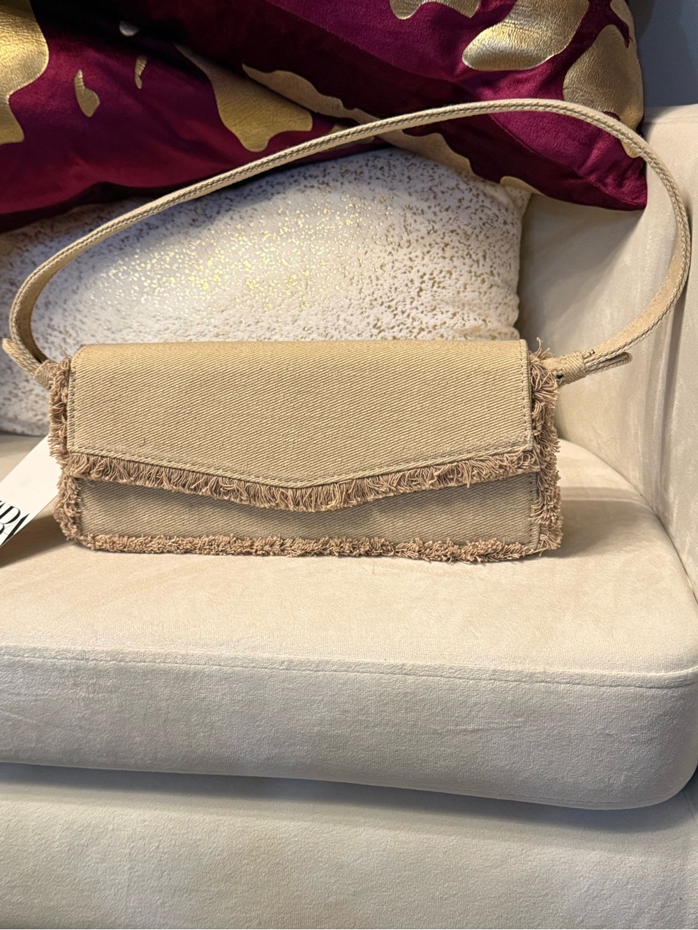 Zara Beige Fringed Shoulder Bag